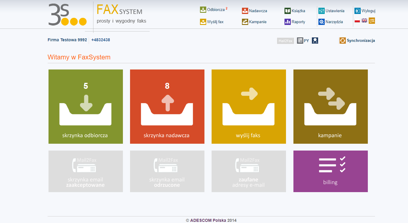 Fax system ekran główny