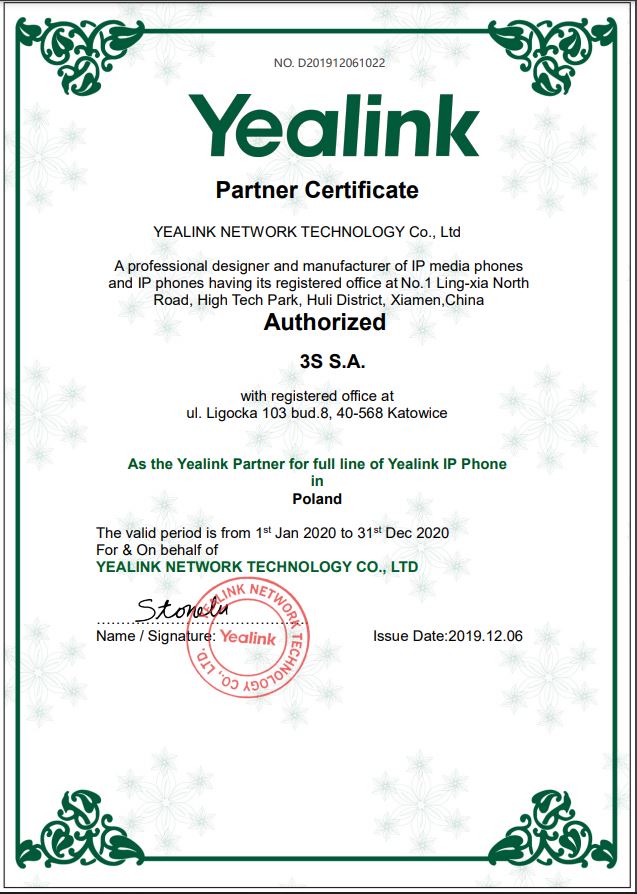 Yealink Partner Certificate