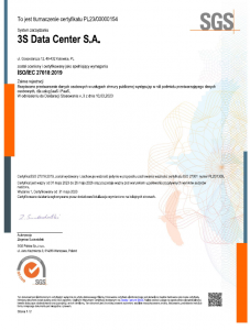 Certyfikat ISO/IEC 27018:2019